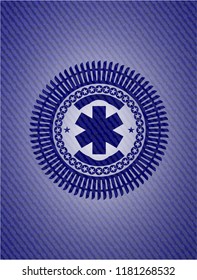 emergency cross icon inside emblem with denim high quality background