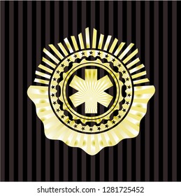 emergency cross icon inside gold emblem or badge