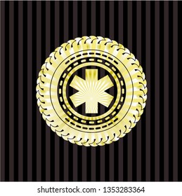 emergency cross icon inside gold badge