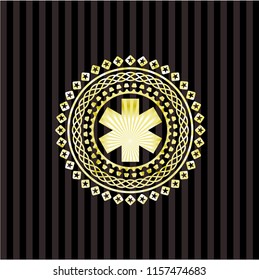 emergency cross icon inside golden badge
