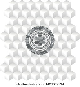 emergency cross icon inside grey emblem with geometric cube white background