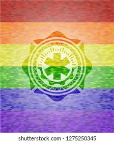 emergency cross icon inside lgbt colors emblem 