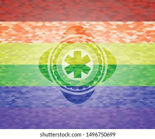 emergency cross icon inside lgbt colors emblem 