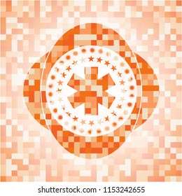 emergency cross icon inside orange mosaic emblem