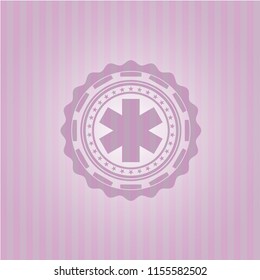 emergency cross icon inside pink emblem. Retro