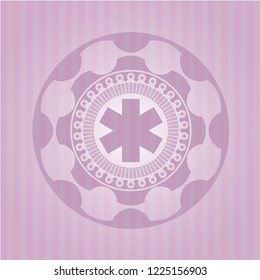 emergency cross icon inside pink emblem. Vintage.