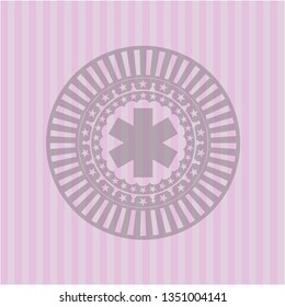 emergency cross icon inside pink emblem