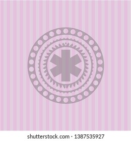 emergency cross icon inside pink emblem. Retro