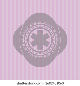 icono de la cruz de emergencia dentro del emblema rosa