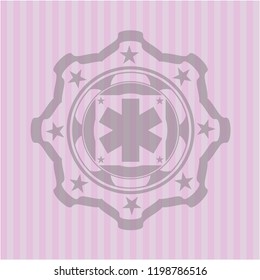 emergency cross icon inside realistic pink emblem