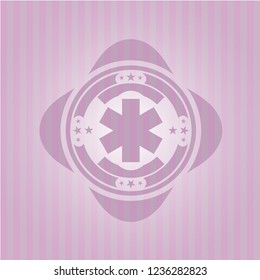 emergency cross icon inside realistic pink emblem