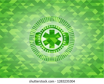 emergency cross icon inside realistic green mosaic emblem