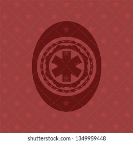 emergency cross icon inside realistic red emblem