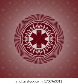 emergency cross icon inside realistic red emblem