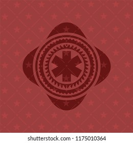 emergency cross icon inside red emblem. Vintage.