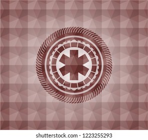 emergency cross icon inside red polygonal badge. Seamless.
