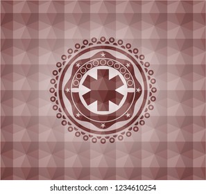 emergency cross icon inside red seamless polygonal badge.