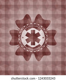 emergency cross icon inside red seamless geometric emblem.