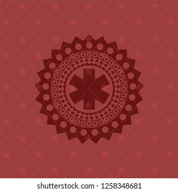 emergency cross icon inside red emblem. Retro