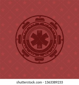 emergency cross icon inside red emblem. Retro