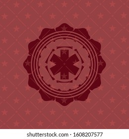 emergency cross icon inside red emblem. Vintage.