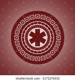 emergency cross icon inside retro style red emblem