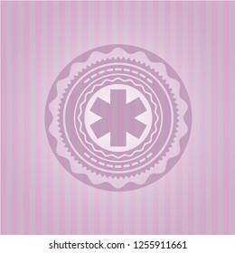 emergency cross icon inside retro pink emblem