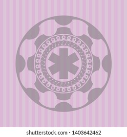 emergency cross icon inside retro pink emblem