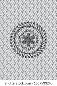 emergency cross icon inside shiny silver emblem. Scales pattern. Vector Illustration. Detailed.