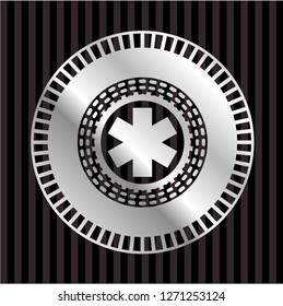 emergency cross icon inside silver shiny emblem