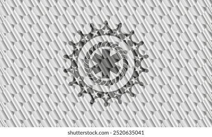 emergency cross icon inside silver color badge. Scales pattern. Vector Illustration. Detailed. 