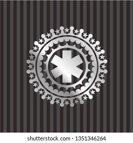 emergency cross icon inside silvery shiny badge