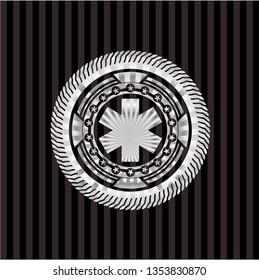 emergency cross icon inside silvery badge or emblem