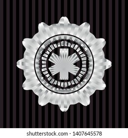 emergency cross icon inside silvery shiny emblem