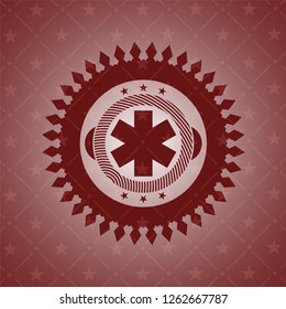emergency cross icon inside vintage red emblem