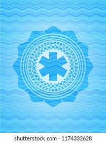 emergency cross icon inside water representation style emblem.