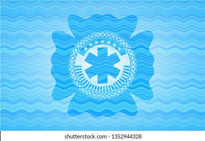 emergency cross icon inside water emblem.