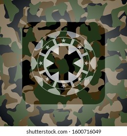 emergency cross icon on camouflaged pattern