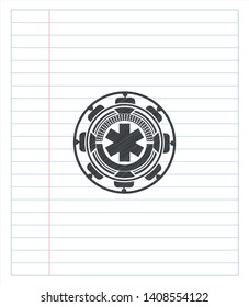 emergency cross icon pencil effect. Vector Illustration. Detailed.