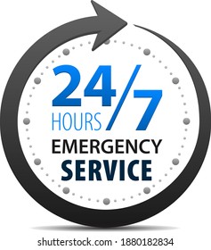 Emergency Customer Service and support 24 hours a day and 7 days a week icon isolated on white background. 24-7 emergency customer service and support around the clock.