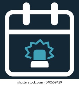 Emergency Date vector icon. Style is bicolor flat symbol, blue and white colors, rounded angles, dark blue background.