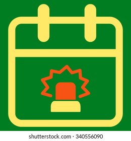 Emergency Day vector icon. Style is bicolor flat symbol, orange and yellow colors, rounded angles, green background.