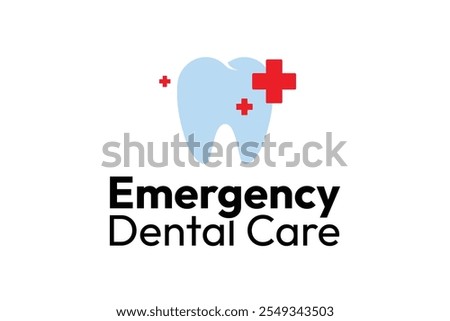 Emergency Dental Care Logo Featuring Blue Tooth and Red Cross Icons, Ideal for Promoting Healthcare Services and Oral Hygiene