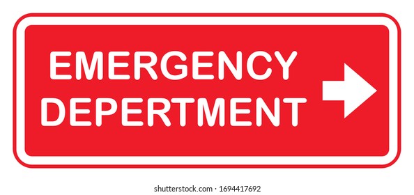 Emergency department hospital sign, red label 