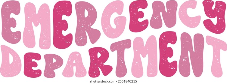 The Emergency Department logo features playful bubbly letters in various shades of pink. Its vibrant and fun design adds a lighthearted tone making it approachable and engaging for its audience.