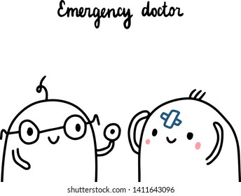 Emergency doctor hand drawn vector illustration in cartoon style