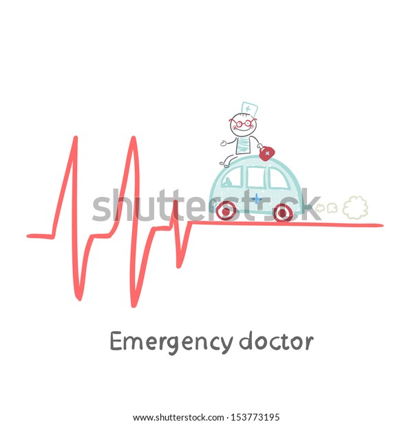 Emergency doctor traveling\
by car on ECG