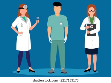 médicos de emergencia y paramédicos de fondo azul