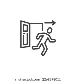 Emergency door exit line icon. linear style sign for mobile concept and web design. Exit door arrow outline vector icon. Symbol, logo illustration. Vector graphics