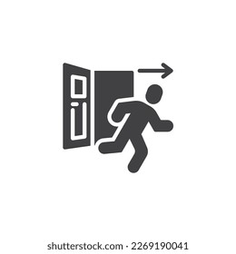 Icono del vector de salida de la puerta de emergencia. signo plano relleno para concepto móvil y diseño web. Icono de glifo de flecha de la puerta de salida. Símbolo, ilustración del logotipo. Gráficos vectoriales